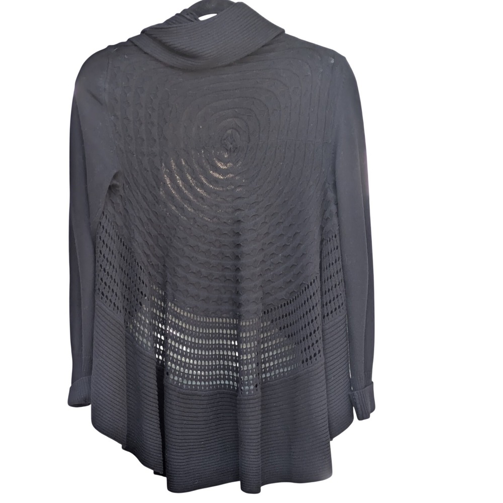 Soma Black Open Front Cardigan Draped Shawl Neck Pointelle Knit Sweater - Picture 4 of 4